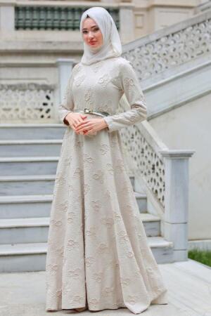 Evening Dress - Ecru Hijab Dress 17871E - 1