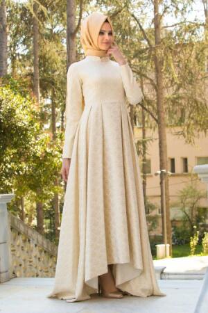 Evening Dress - Ecru Hijab Dress 2150E - 1