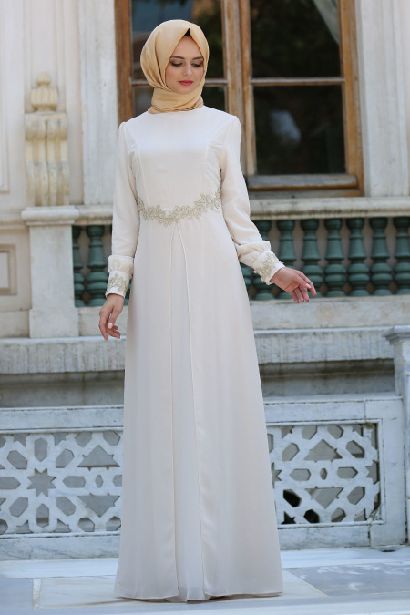 Evening Dress - Ecru Hijab Dress 4216E
