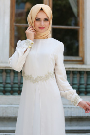 Evening Dress - Ecru Hijab Dress 4216E - Thumbnail