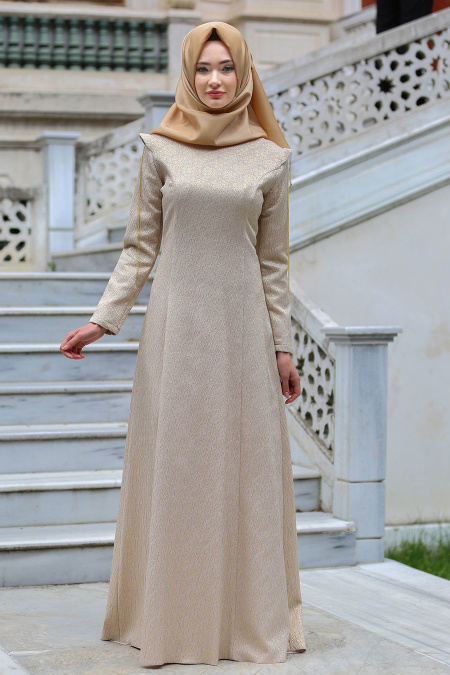 Evening Dress - Ecru Hijab Dress 7052E