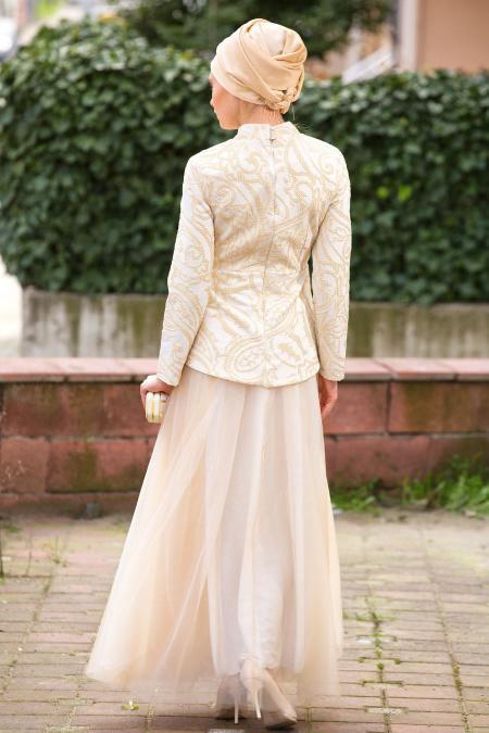 Evening Dress - Ecru Hijab Dress 7069E - 2