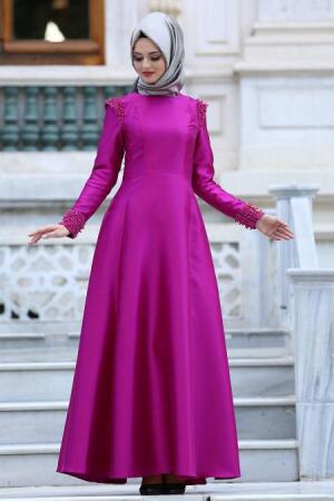 Evening Dress - Fuchsia Hijab Dress 1780F - 1