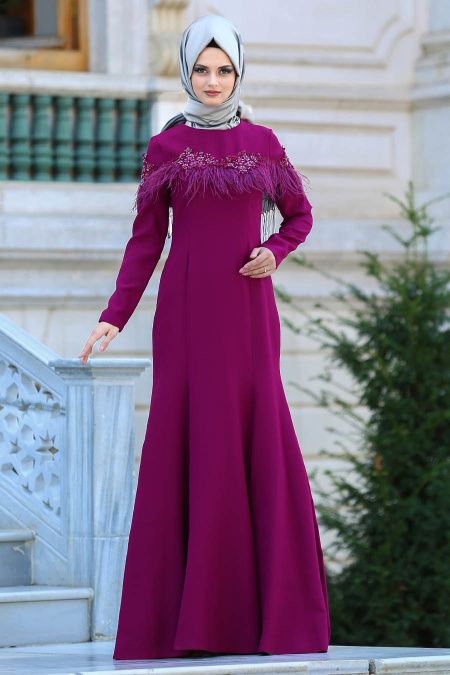 Evening Dress - Fuchsia Hijab Dress 3513F