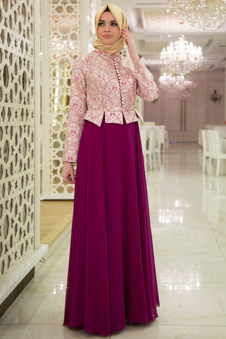 Evening Dress - Fuchsia Hijab Dress 7128F