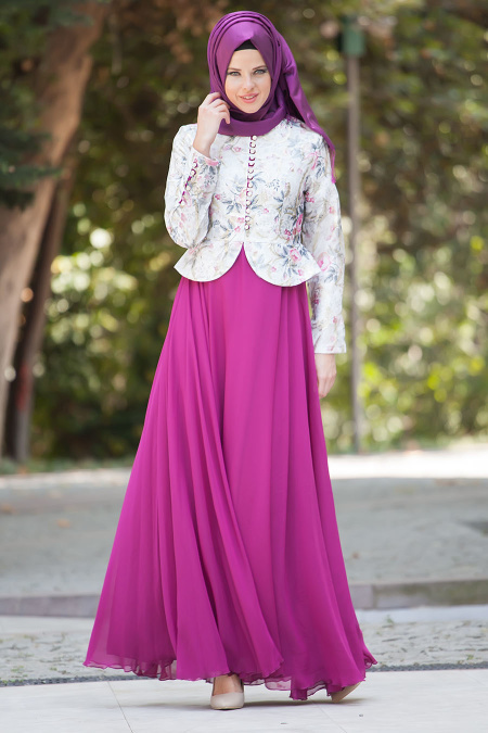 Evening Dress - Fuchsia Hijab Dress 7209F