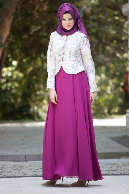 Evening Dress - Fuchsia Hijab Dress 7209F - 2