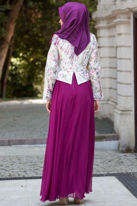 Evening Dress - Fuchsia Hijab Dress 7209F - 3