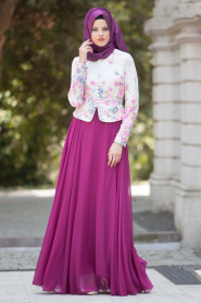 Evening Dress - Fuchsia Hijab Dress 7272F - Thumbnail