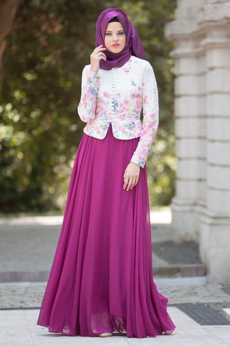 Evening Dress - Fuchsia Hijab Dress 7272F