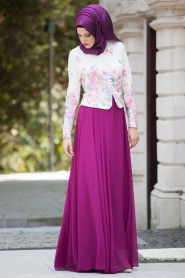 Evening Dress - Fuchsia Hijab Dress 7272F - Thumbnail