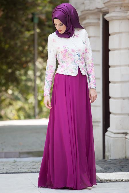 Evening Dress - Fuchsia Hijab Dress 7272F - 2