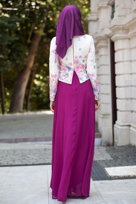 Evening Dress - Fuchsia Hijab Dress 7272F - 3