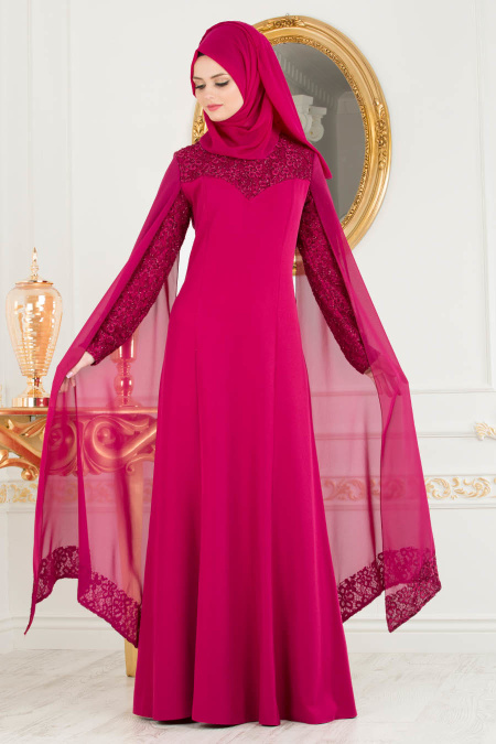 Evening Dress - Fuchsia Hijab Evening Dress 4045F