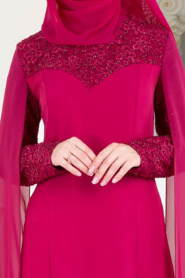 Evening Dress - Fuchsia Hijab Evening Dress 4045F - Thumbnail