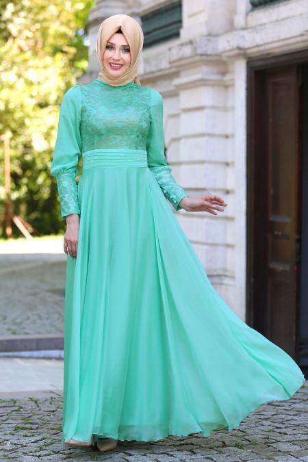 Evening Dress - Green Hijab Dress 1818FY - 2