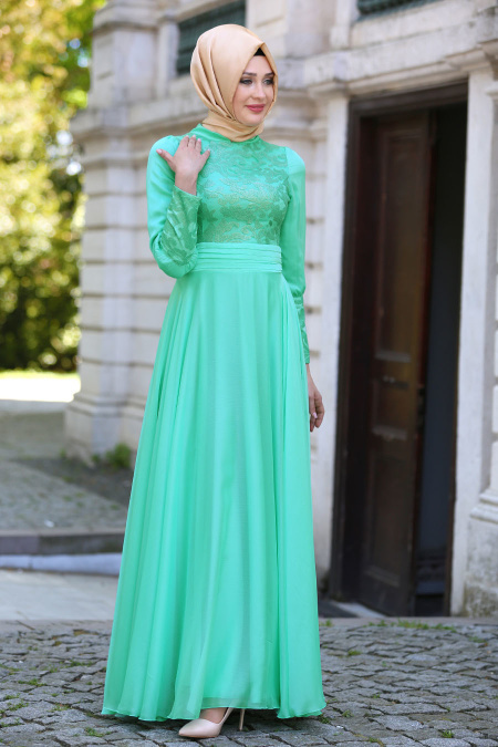 Evening Dress - Green Hijab Dress 1818FY