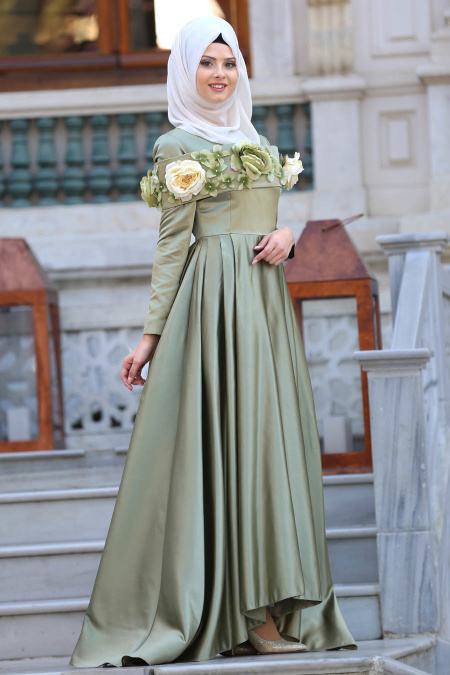 Evening Dress - Green Hijab Dress 2388FY