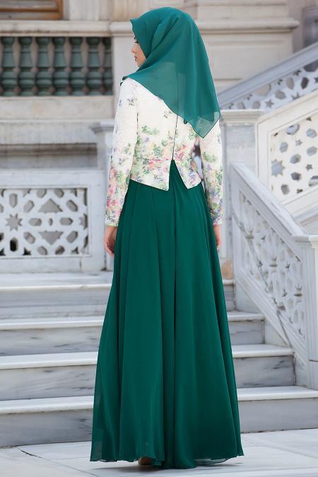 Evening Dress - Green Hijab Dress 7272Y - 3