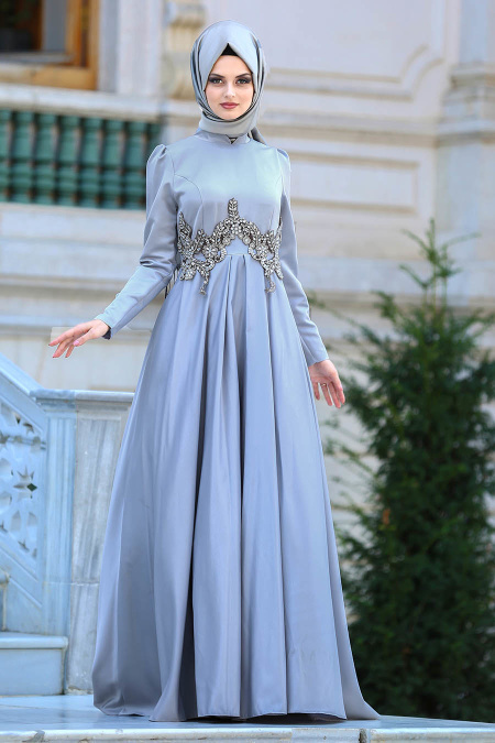 Evening Dress - Grey Hijab Dress 3580GR