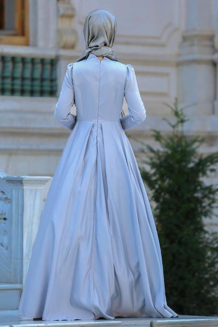 Evening Dress - Grey Hijab Dress 3580GR - 2