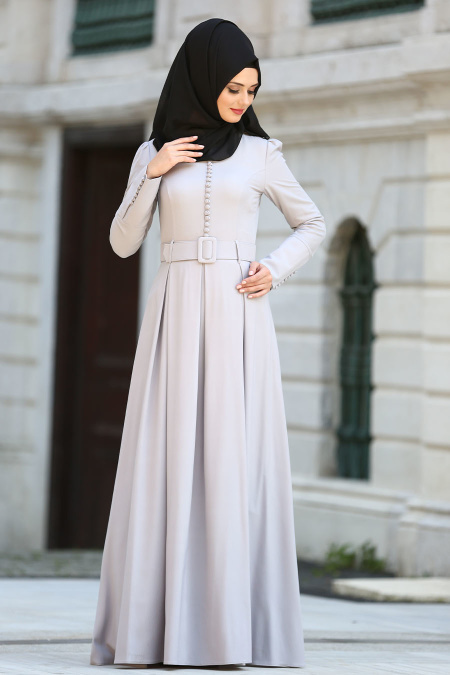 Evening Dress - Grey Hijab Dress 72430GR