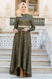 Evening Dress - Khaki Hijab Dress 7361HK - Thumbnail