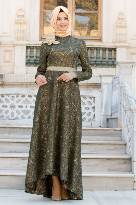 Evening Dress - Khaki Hijab Dress 7361HK