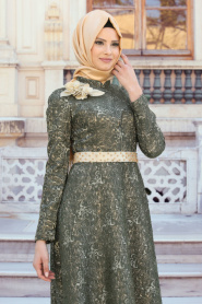 Evening Dress - Khaki Hijab Dress 7361HK - Thumbnail
