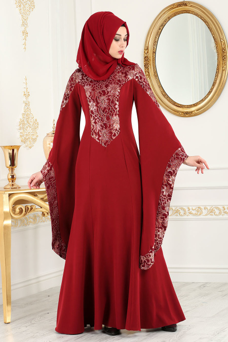 Evening Dress - Mahogany Hijab Evening Dress 4020BR