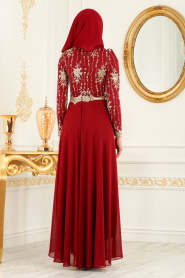Evening Dress - Mahogany Hijab Evening Dress 7646BR - Thumbnail