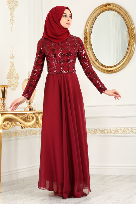 Evening Dress - Mahogany Hijab Evening Dress 79440BR