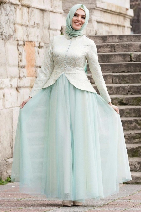 Evening Dress - Mint Hijab Dress 7068MINT