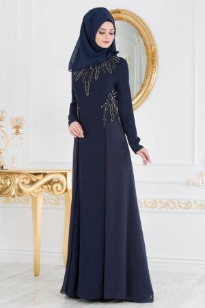 Evening Dress - Navy Blue Hijab Dress 20331L - 1
