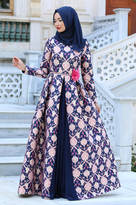 Evening Dress - Navy Blue Hijab Dress 2646L