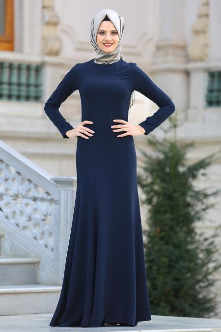 Evening Dress - Navy Blue Hijab Dress 7251L - 2