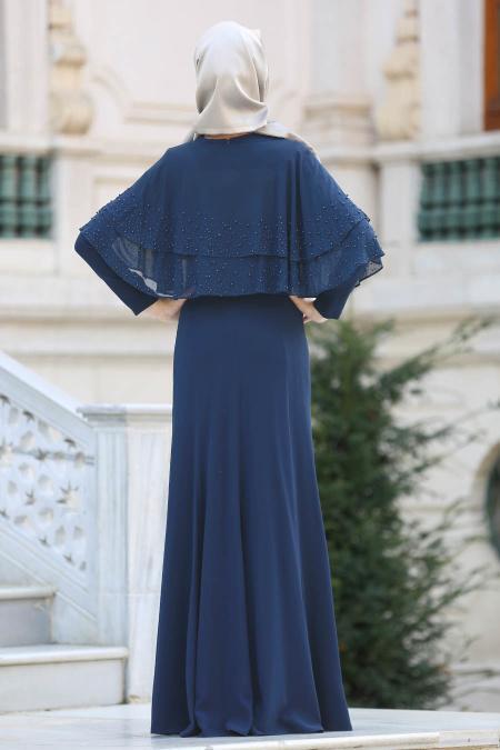 Evening Dress - Navy Blue Hijab Dress 7251L - 3