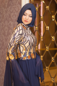 Evening Dress - Navy Blue Hijab Dress 7321L - Thumbnail