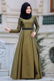Evening Dress - Oil Green Hijab Dress 2418YY - Thumbnail