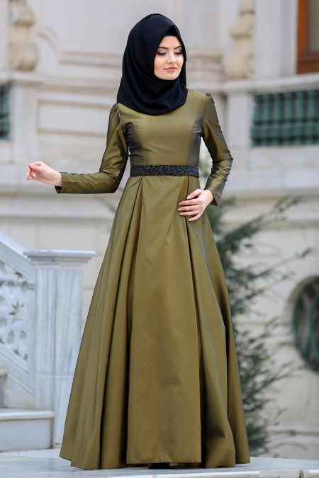 Evening Dress - Oil Green Hijab Dress 2418YY