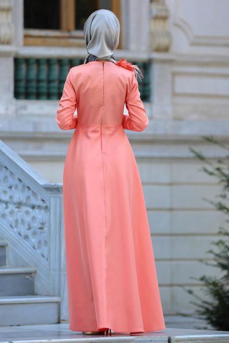 Evening Dress - Orange Hijab Dress 3557T - 2