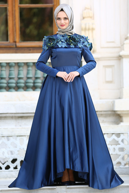 Evening Dress - Petrol BLue Hijab Dress 2388PM