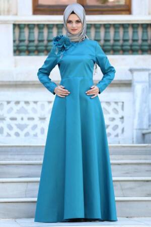 Evening Dress - Petrol Blue Hijab Dress 3557PM - 1