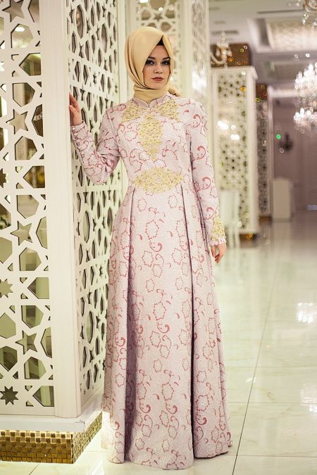 Evening Dress - Pink Hijab Dress 7299P