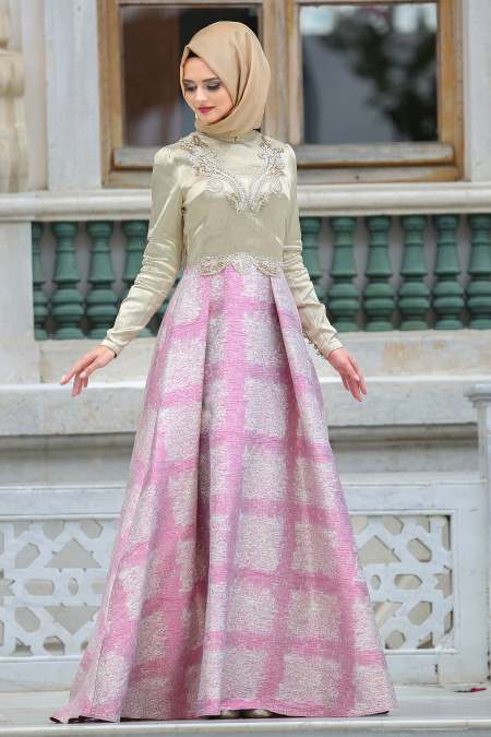 Evening Dress - Pink Hijab Dress 7342P
