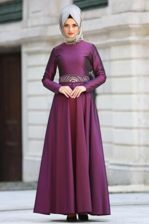 Evening Dress - PLum Color Hijab Dress 1788MU - 1