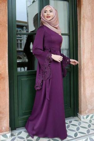 Evening Dress - Plum Color Hijab Dress 2338MU - 1