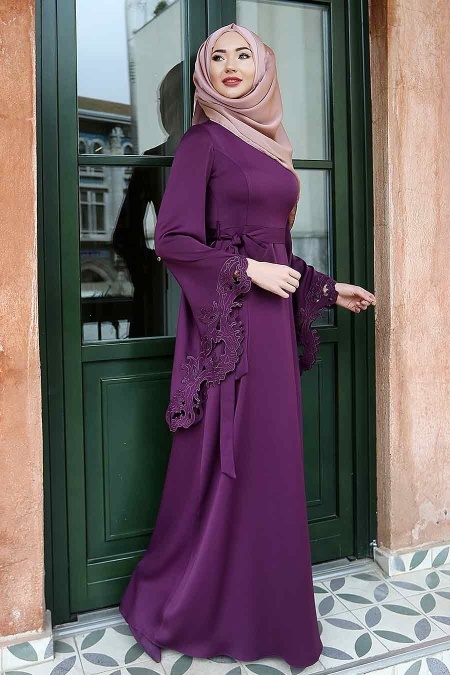 Evening Dress - Plum Color Hijab Dress 2338MU