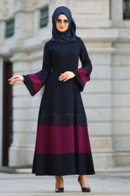 Evening Dress - Plum Color Hijab Dress 26250MU - Thumbnail