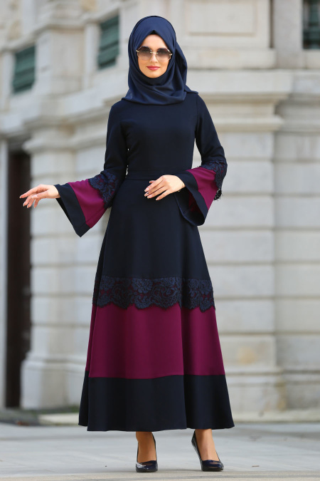 Evening Dress - Plum Color Hijab Dress 26250MU